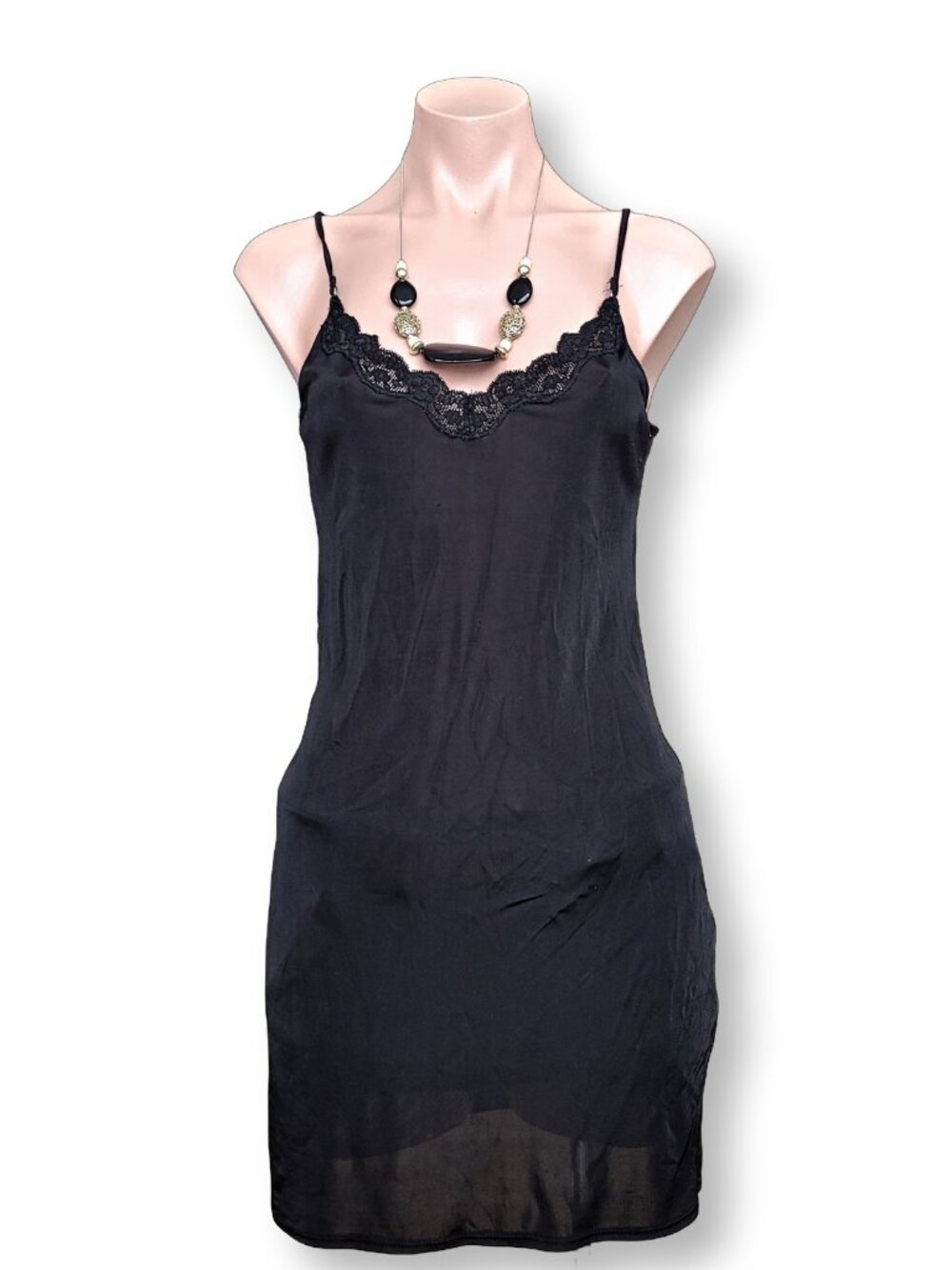 Black Sexy Lace Mesh Sheer Slip Dress Nightgown Lingerie Mini Dress (OS)
